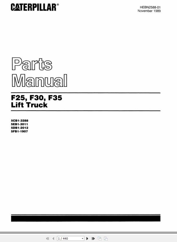 CAT Forklift F25 F30 F35 Spare Parts Manual