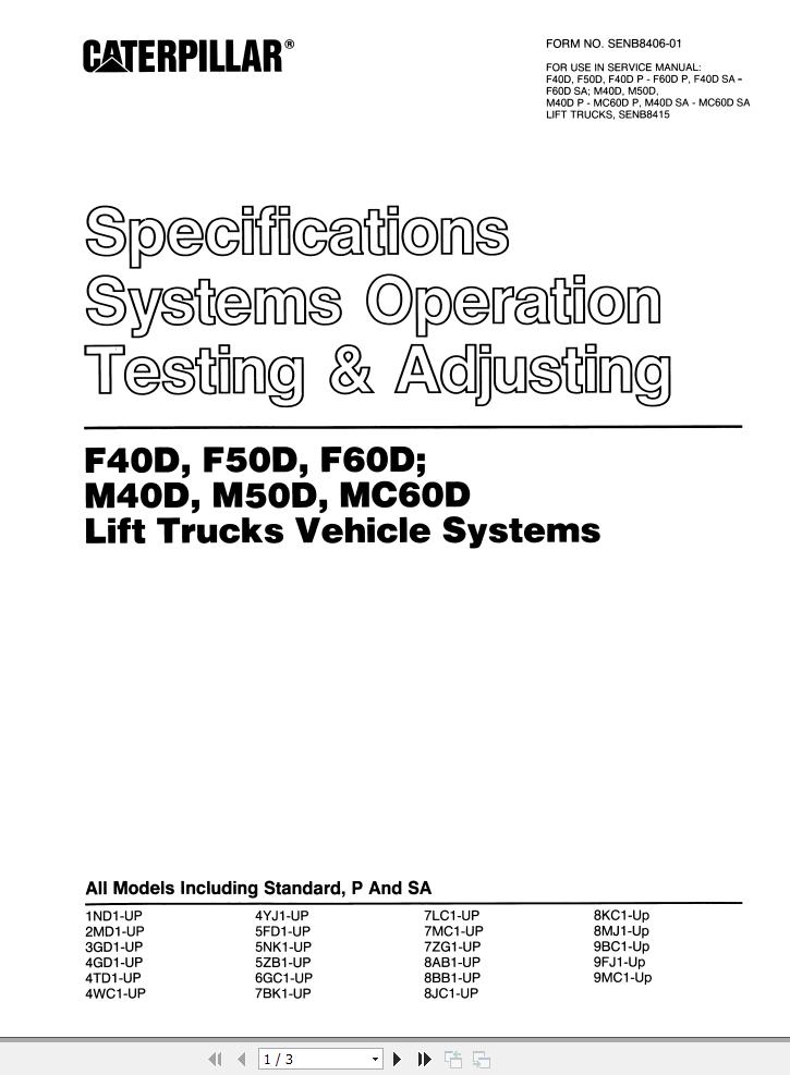 CAT Forklift F50D P Service Manual