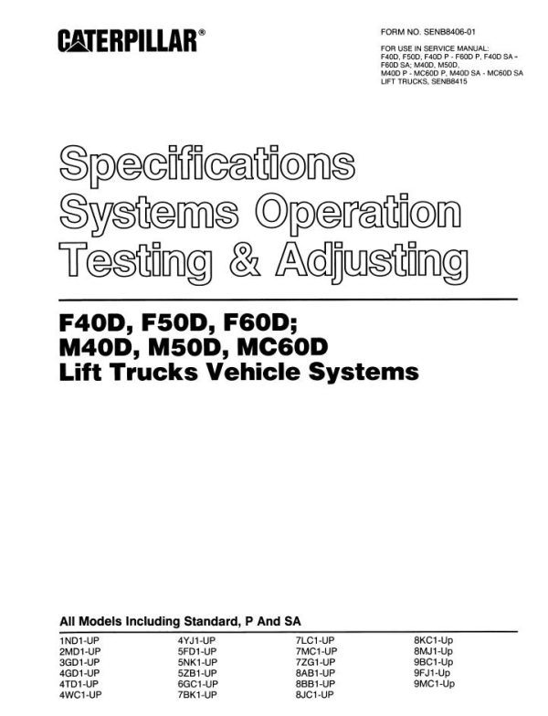 CAT Forklift F50D Service Manual