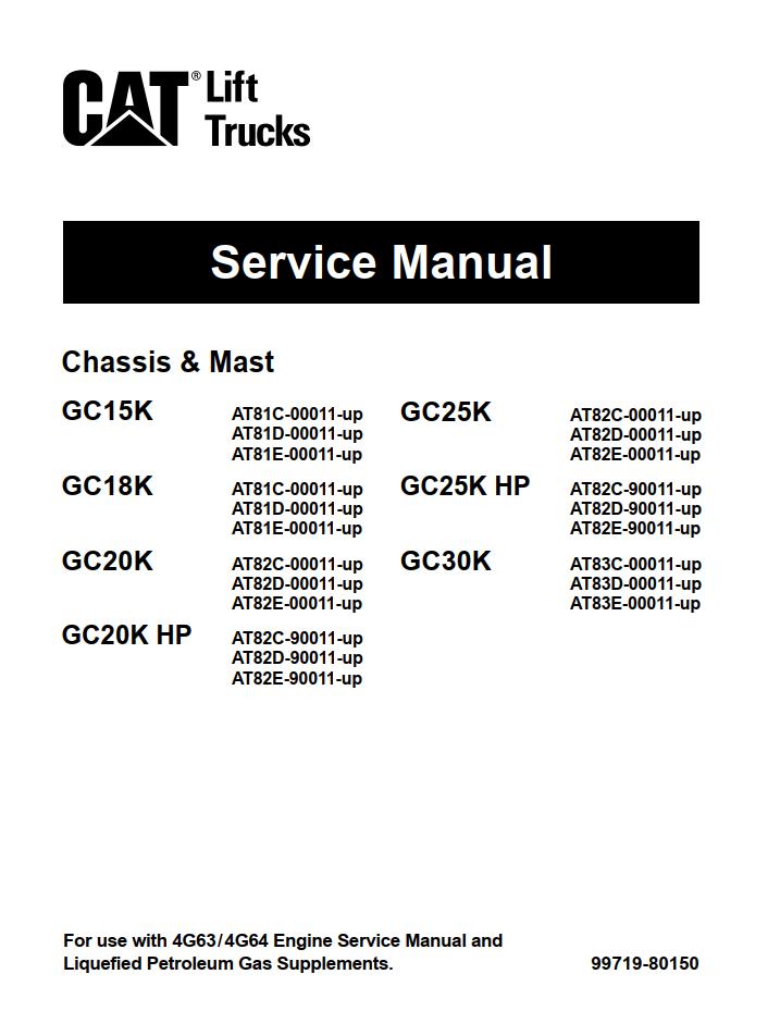 CAT Forklift GC18K Service Operation Maintenance Manual