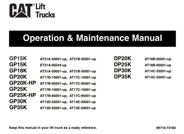 CAT Forklift GC20K HP Schematic Service Operation Maintenance Manual