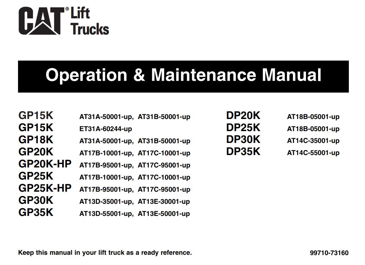 CAT Forklift GC20K HP Schematic Service Operation Maintenance Manual