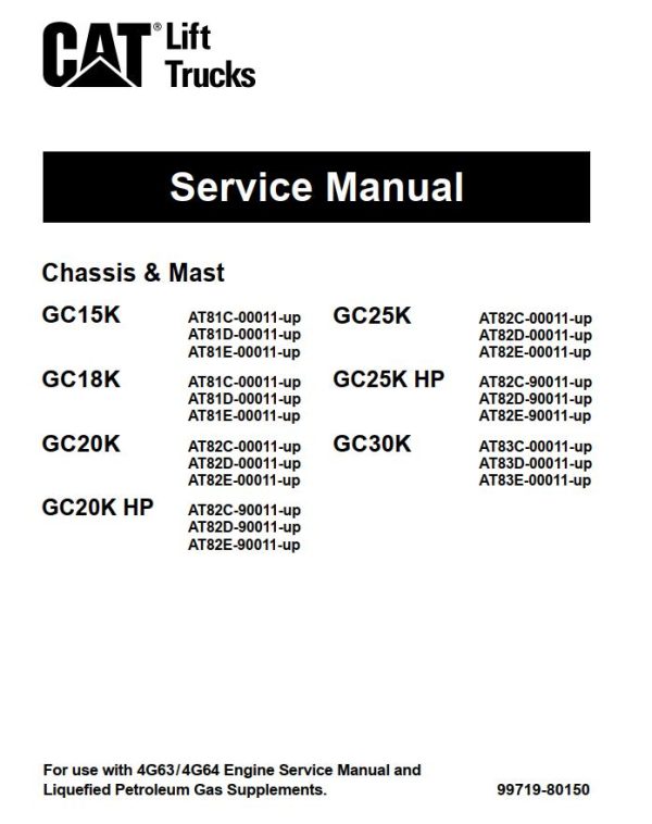 CAT Forklift GC20K Schematic Service Operation Maintenance Manual