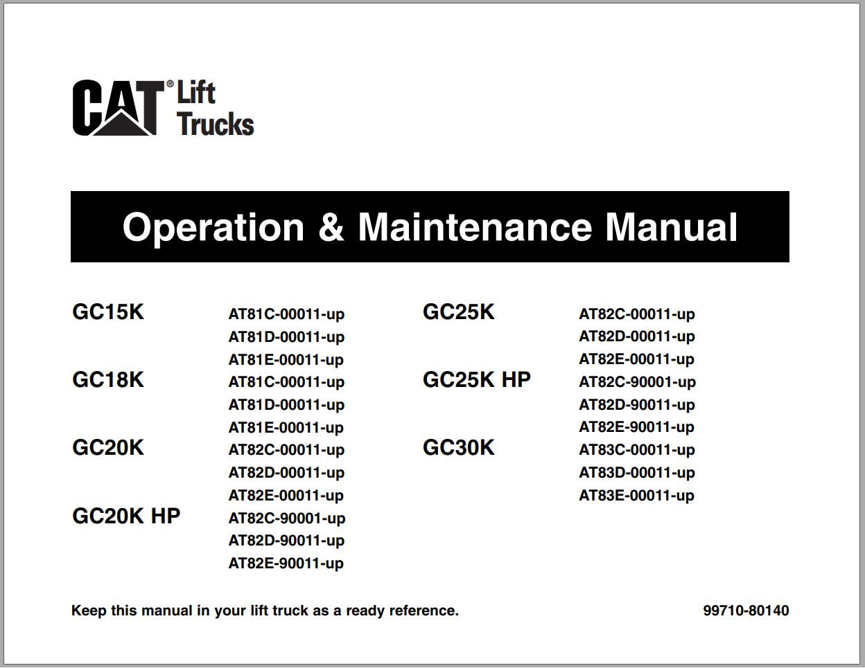 CAT Forklift GC25K HP Schematic Service Operation Maintenance Manual