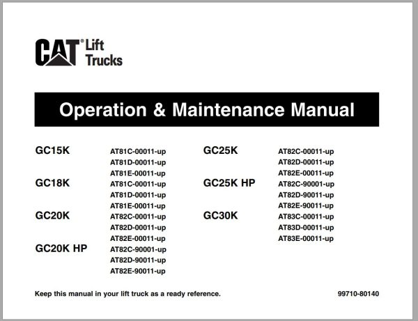 CAT Forklift GC30K Schematic Service Operation Maintenance Manual 1