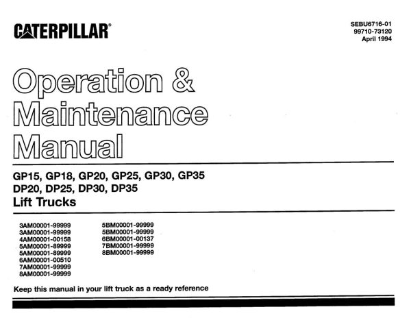 CAT Forklift GP15 Schematic Service Operation Maintenance Manual