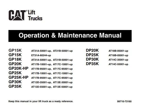 CAT Forklift GP15K Schematic Service Operation Maintenance Manual