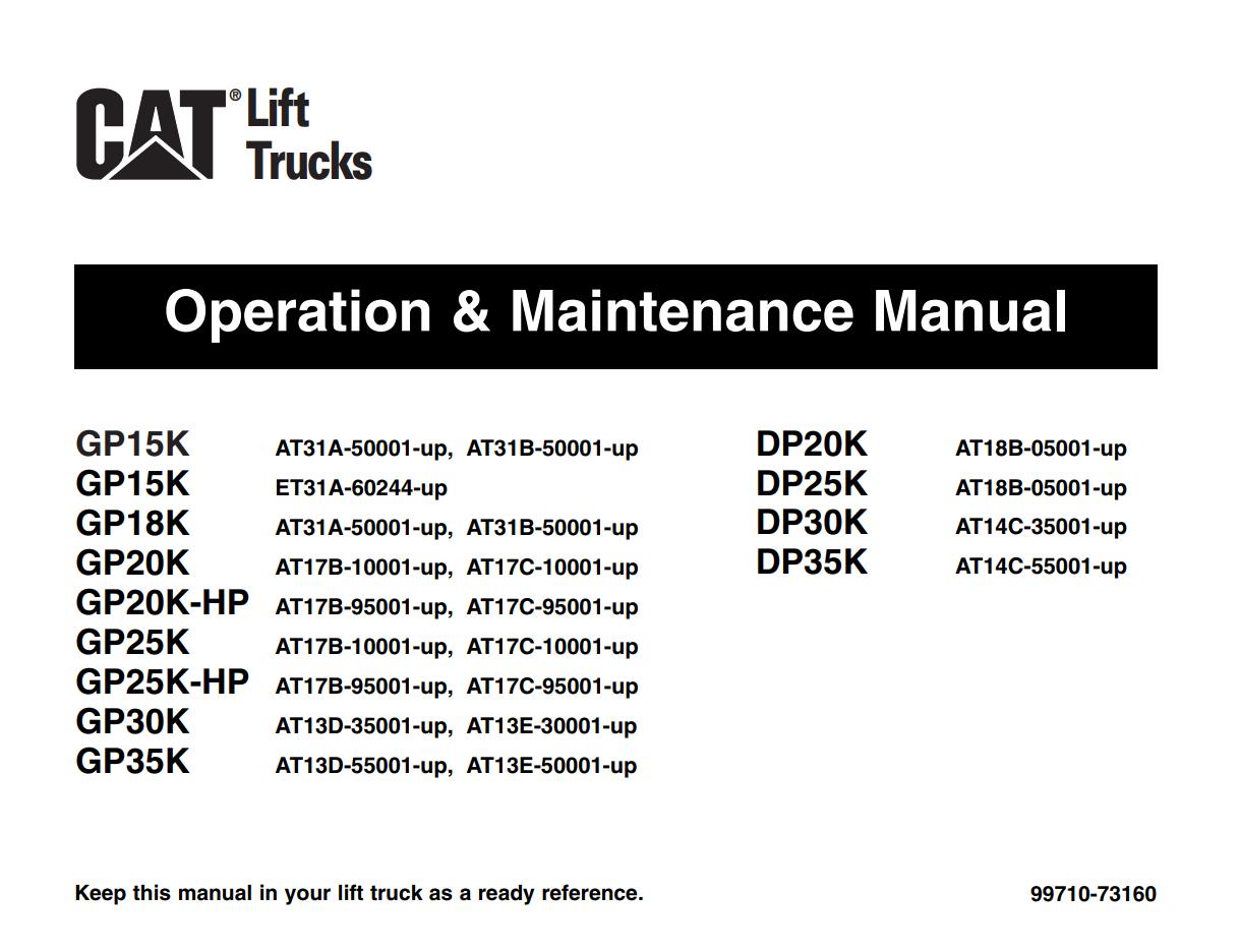 CAT Forklift GP15K Schematic Service Operation Maintenance Manual