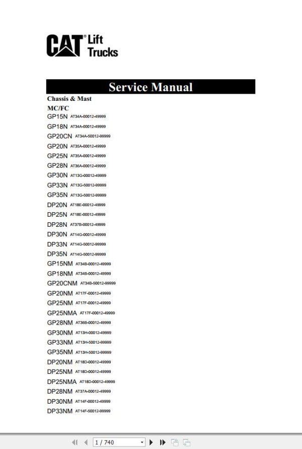 CAT Forklift GP15NM Schematic Service Operation Maintenance Manual