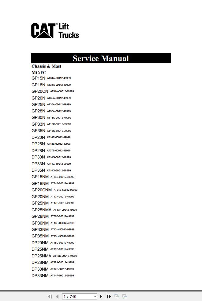 CAT Forklift GP15NM Schematic Service Operation Maintenance Manual