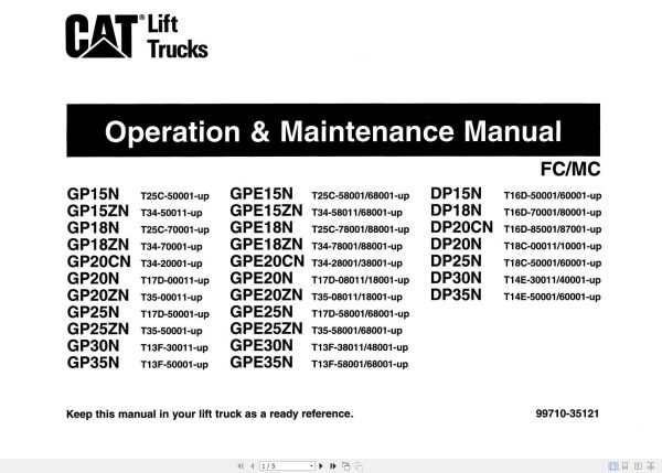 CAT Forklift GP15NM Schematic Service Operation Maintenance Manual 1