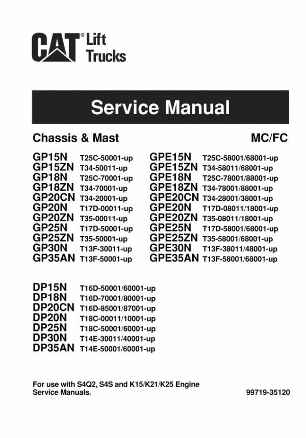 CAT Forklift GP15ZN Schematic Service Operation Maintenance Manual