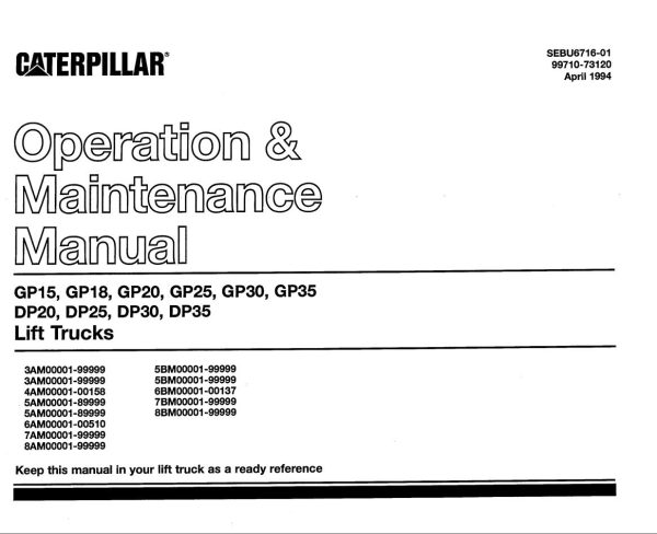 CAT Forklift GP18 Schematic Service Operation Maintenance Manual 1