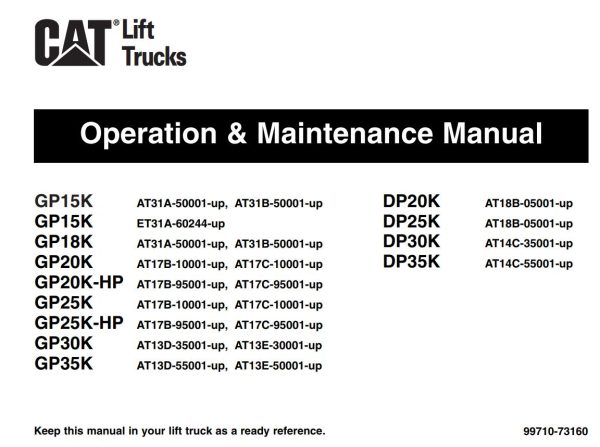 CAT Forklift GP18K Schematic Service Operation Maintenance Manual 1