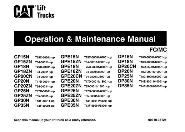 CAT Forklift GP18N Schematic Service Operation Maintenance Manual