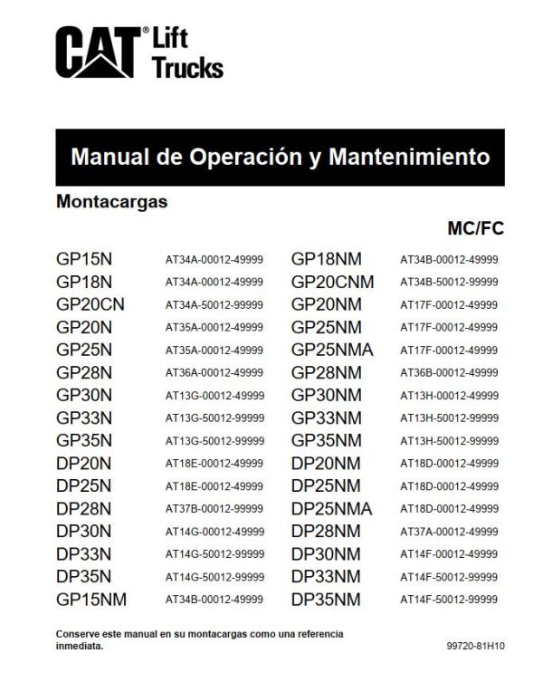 CAT Forklift GP18NM Schematic Service Operation Maintenance Manual 1