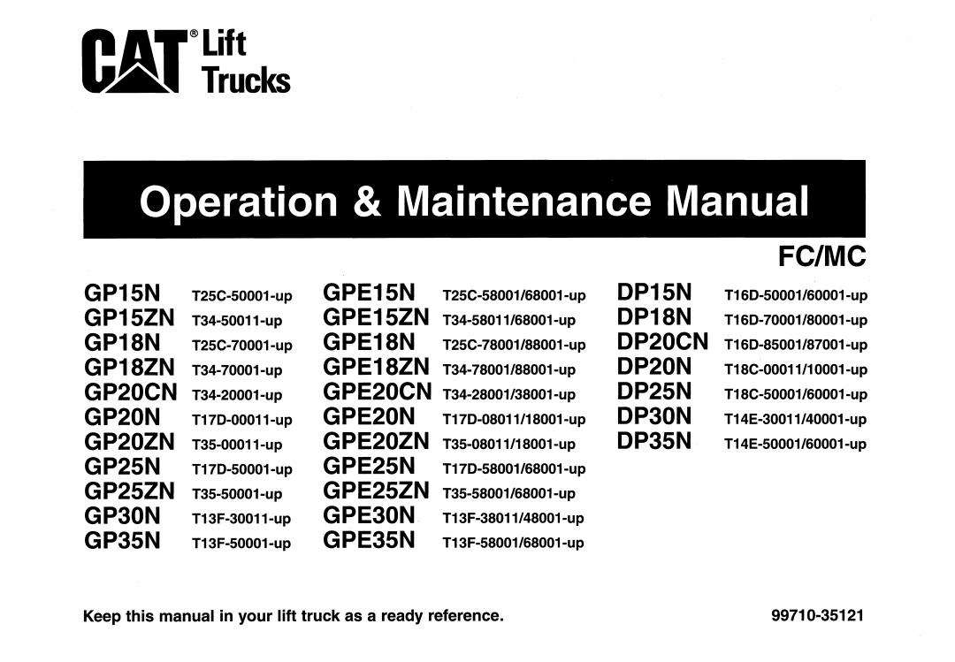 CAT Forklift GP18ZN Schematic Service Operation Maintenance Manual