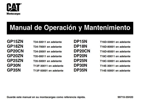 CAT Forklift GP18ZN Schematic Service Operation Maintenance Manual 1