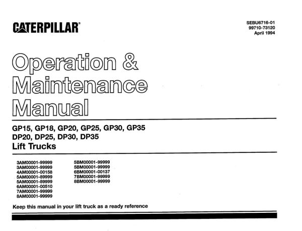 CAT Forklift GP20HP Schematic Service Operation Maintenance Manual