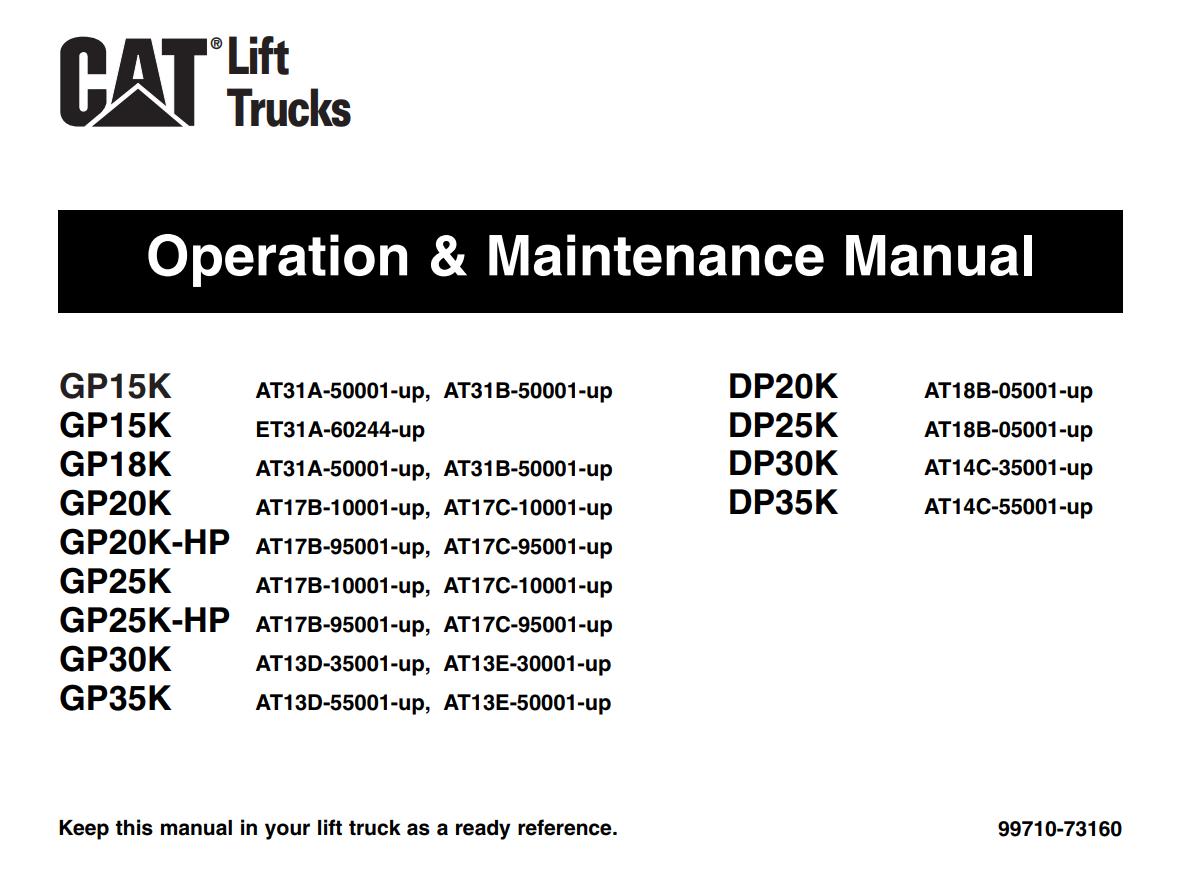 CAT Forklift GP20K Schematic Service Operation Maintenance Manual