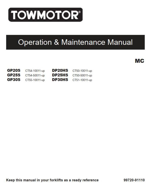 CAT Forklift GP20S Schematic Service Operation Maintenance Manual 1