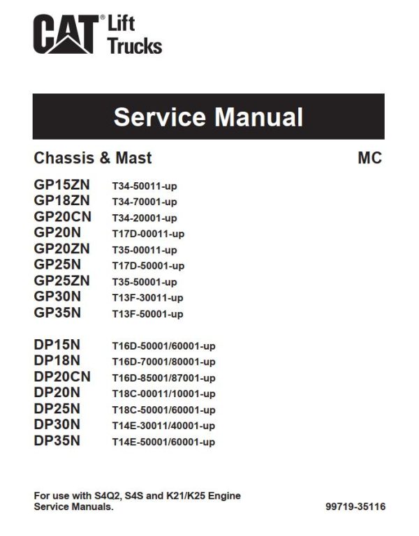 CAT Forklift GP20ZN Schematic Service Operation Maintenance Manual