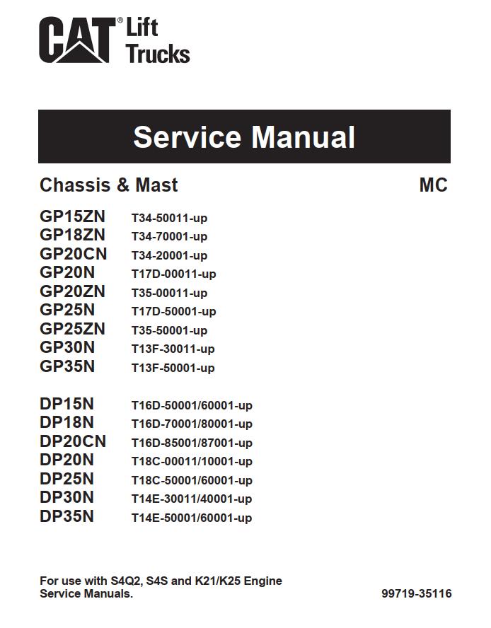 CAT Forklift GP20ZN Schematic Service Operation Maintenance Manual