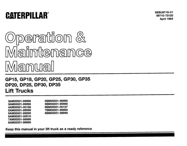CAT Forklift GP25HP Schematic Service Operation Maintenance Manual 1