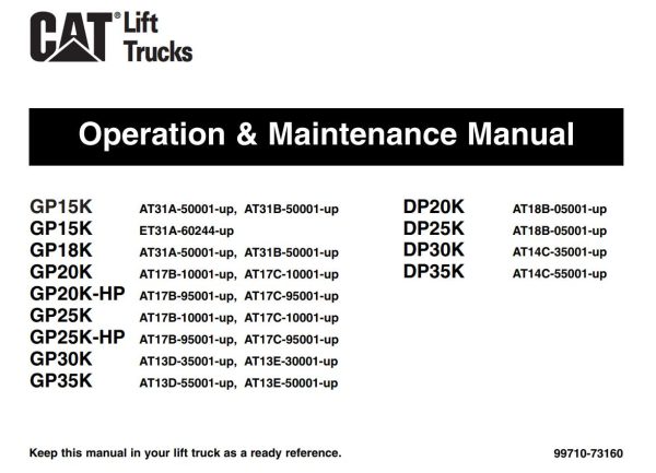 CAT Forklift GP25K HP Schematic Service Operation Maintenance Manual 1