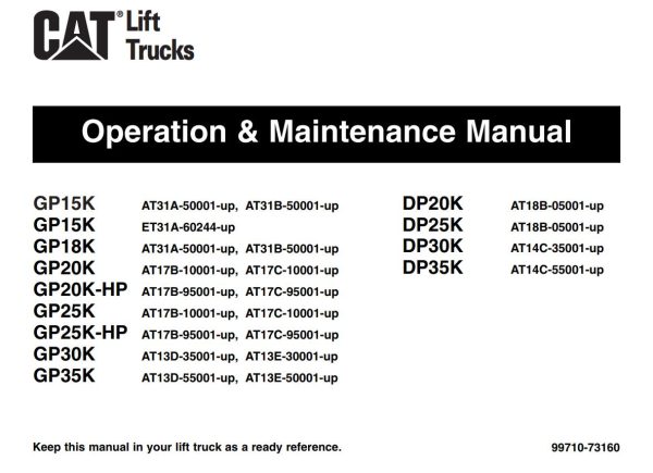 CAT Forklift GP25K Schematic Service Operation Maintenance Manual