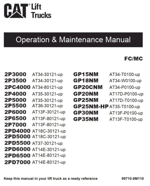 CAT Forklift GP25NM HP Schematic Service Operation Maintenance Manual