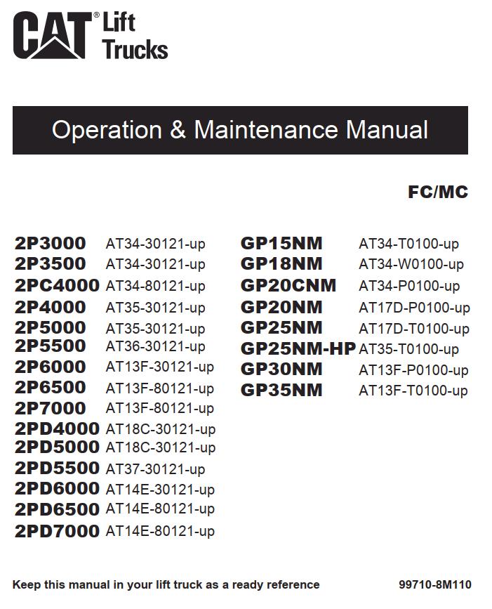 CAT Forklift GP25NM HP Schematic Service Operation Maintenance Manual