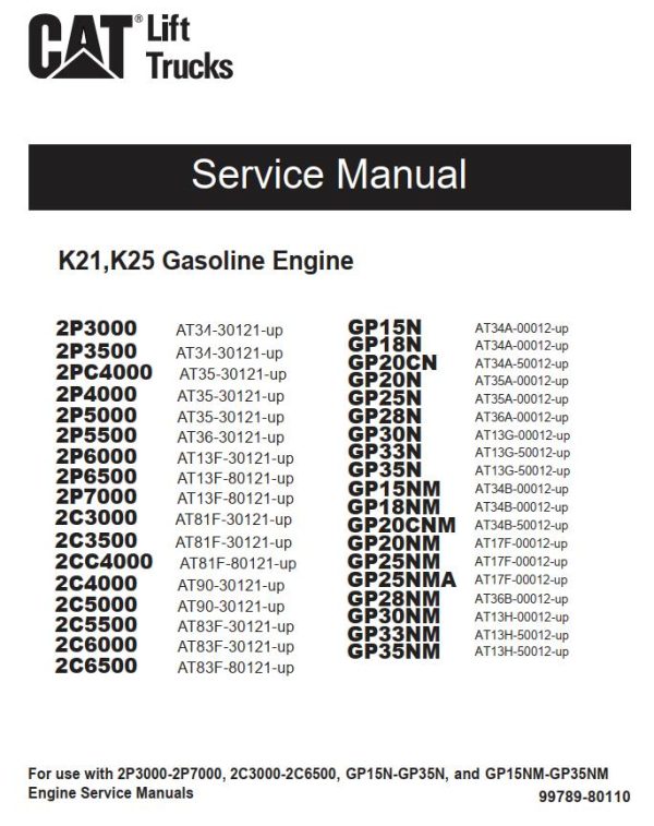 CAT Forklift GP25NM Schematic Service Operation Maintenance Manual