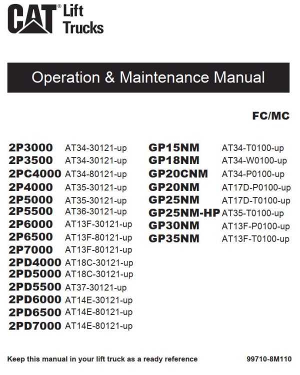 CAT Forklift GP25NM Schematic Service Operation Maintenance Manual 1