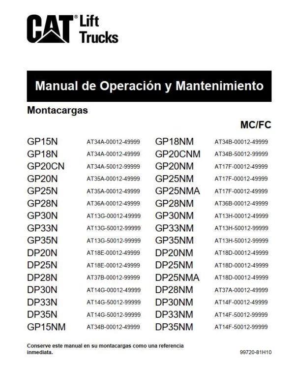 CAT Forklift GP25NMA Schematic Service Operation Maintenance Manual