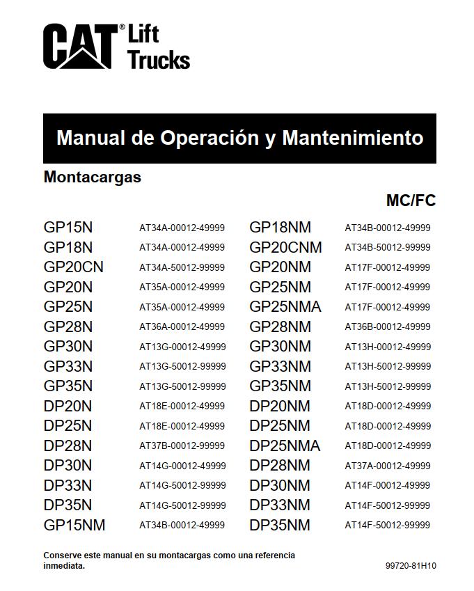 CAT Forklift GP25NMA Schematic Service Operation Maintenance Manual