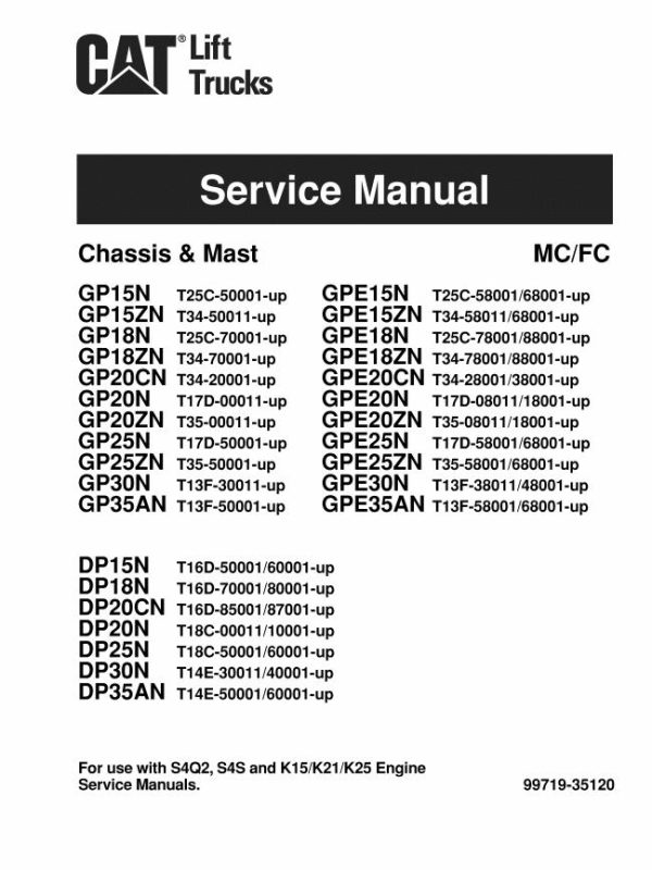 CAT Forklift GP25ZN Service Operation Maintenance Manual