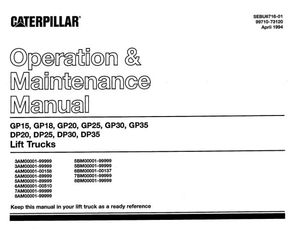 CAT Forklift GP30 Schematic Service Operation Maintenance Manual 1
