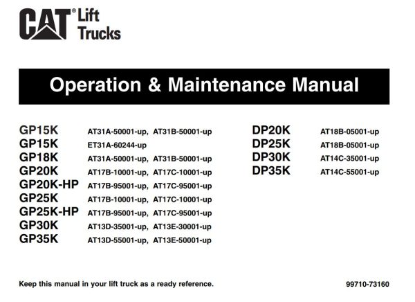 CAT Forklift GP30K Service Operation Maintenance Manual 1
