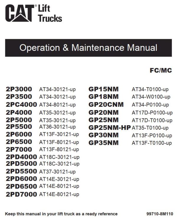 CAT Forklift GP30NM Schematic Service Operation Maintenance Manual 1