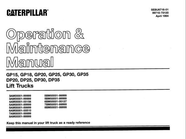 CAT Forklift GP35 Schematic Service Operation Maintenance Manual