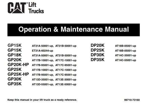 CAT Forklift GP35K Schematic Service Operation Maintenance Manual
