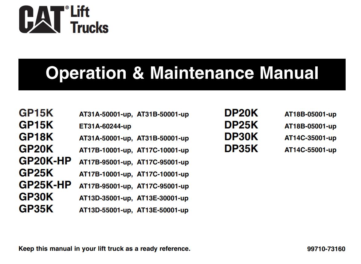 CAT Forklift GP35K Schematic Service Operation Maintenance Manual