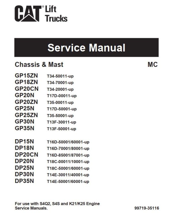 CAT Forklift GP35NT Service Operation Maintenance Manual