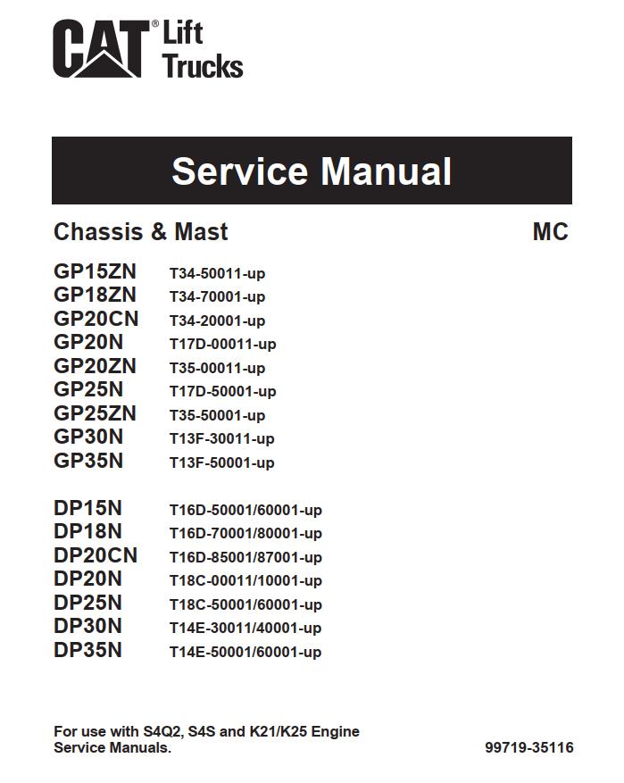CAT Forklift GP35NT Service Operation Maintenance Manual