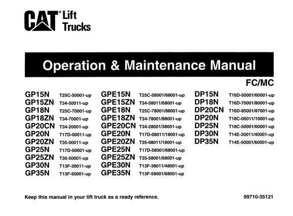 CAT Forklift GP35NT Service Operation Maintenance Manual 1