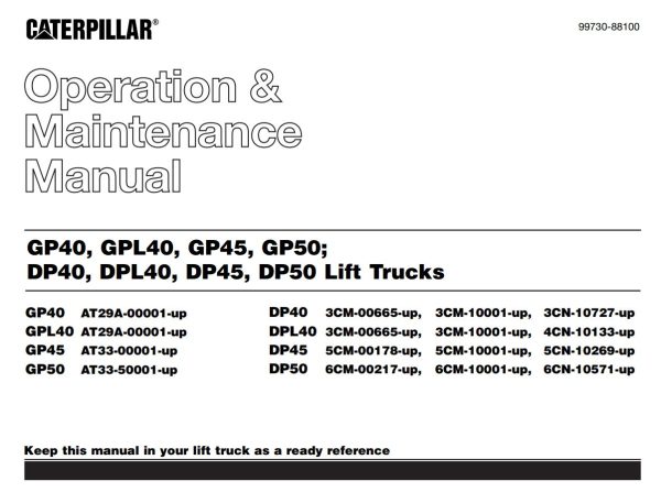 CAT Forklift GP40 Service Operation Maintenance Manual
