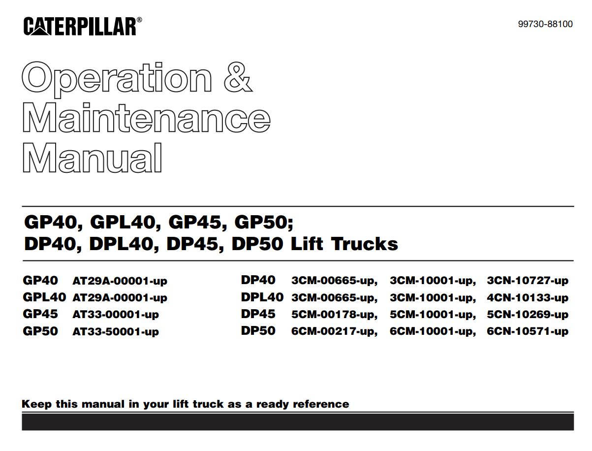 CAT Forklift GP40 Service Operation Maintenance Manual