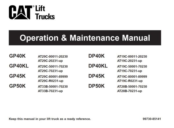 CAT Forklift GP40K Schematic Service Operation Maintenance Manual 1