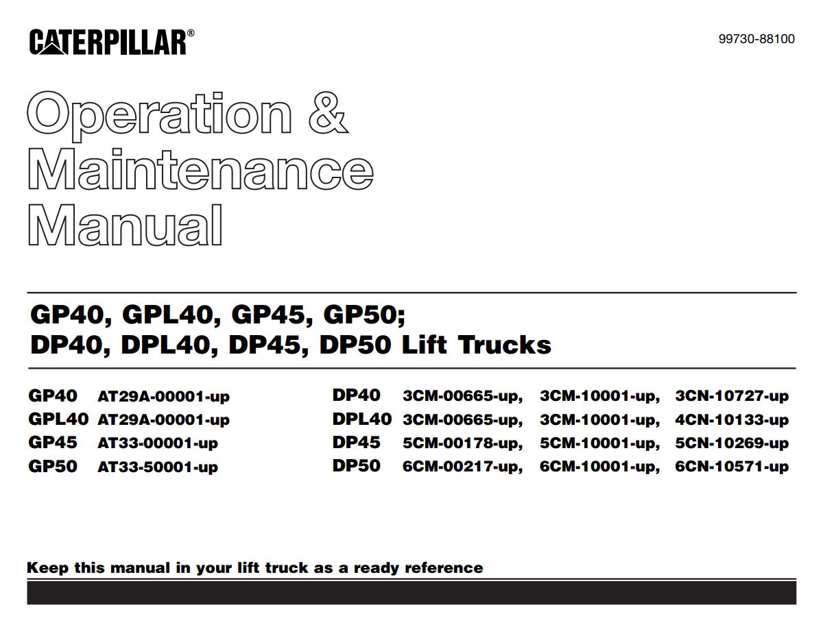 CAT Forklift GP45 Service Operation Maintenance Manual